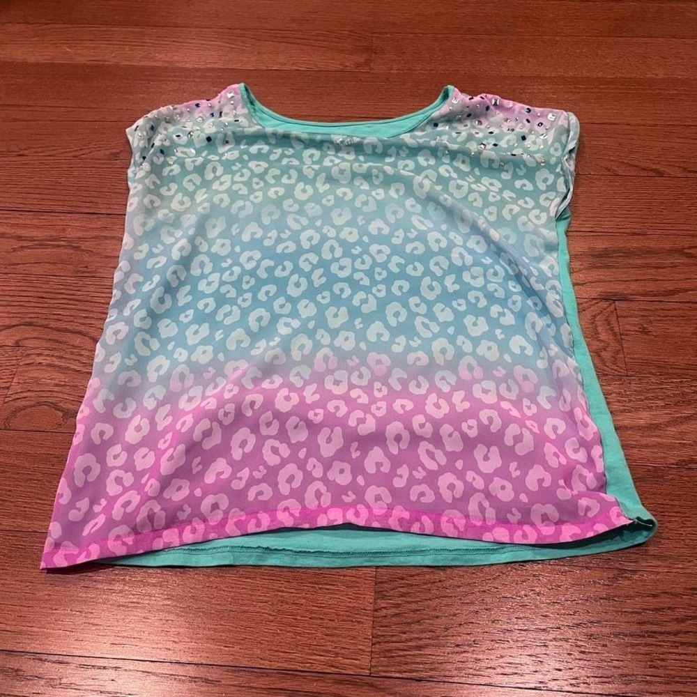 ⭐y2k justice teal & purple cheetah‎ print rhinestone top small - Picture 4 of 8